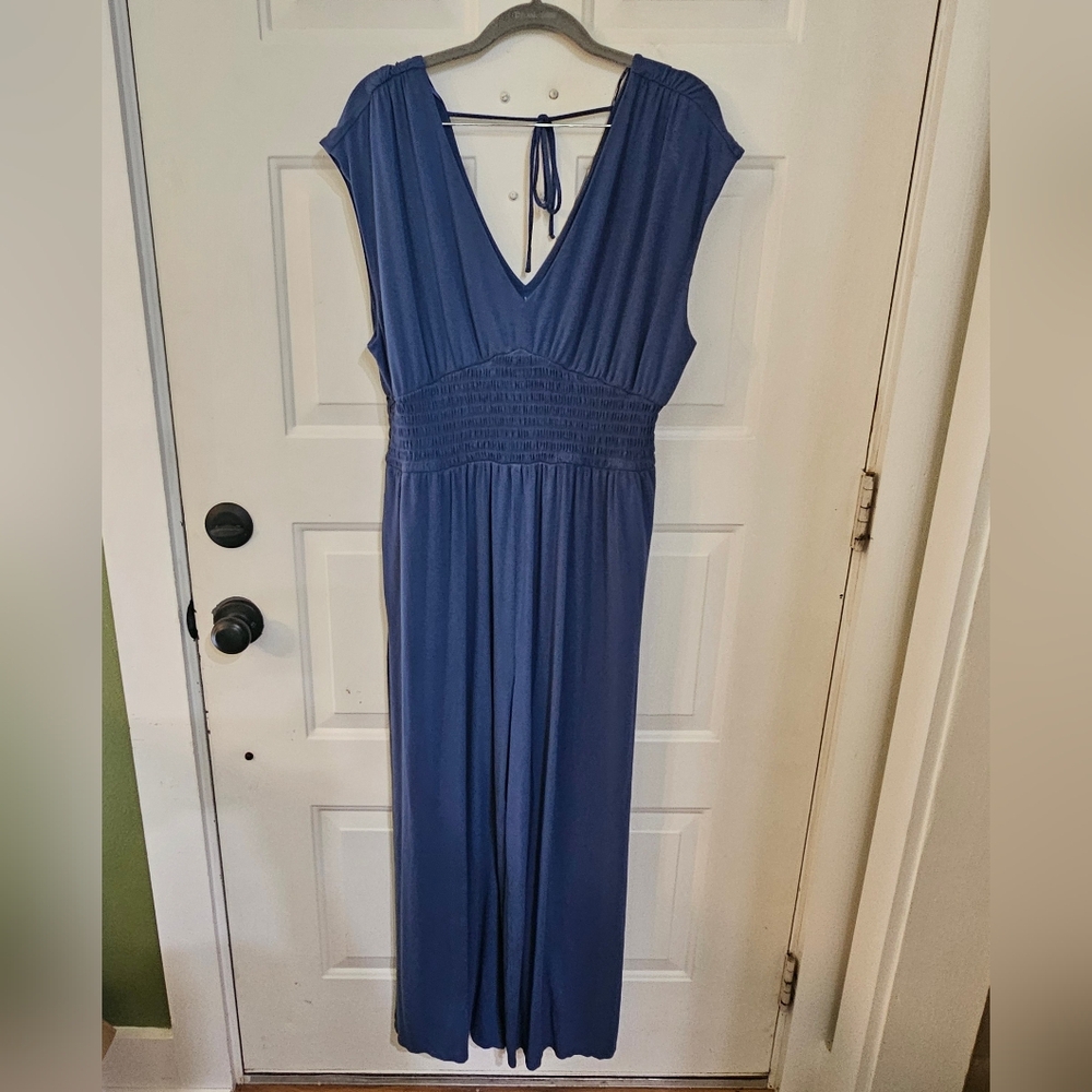 Old Navy Blue Waist-Defined Shirred Jumpsuit Large